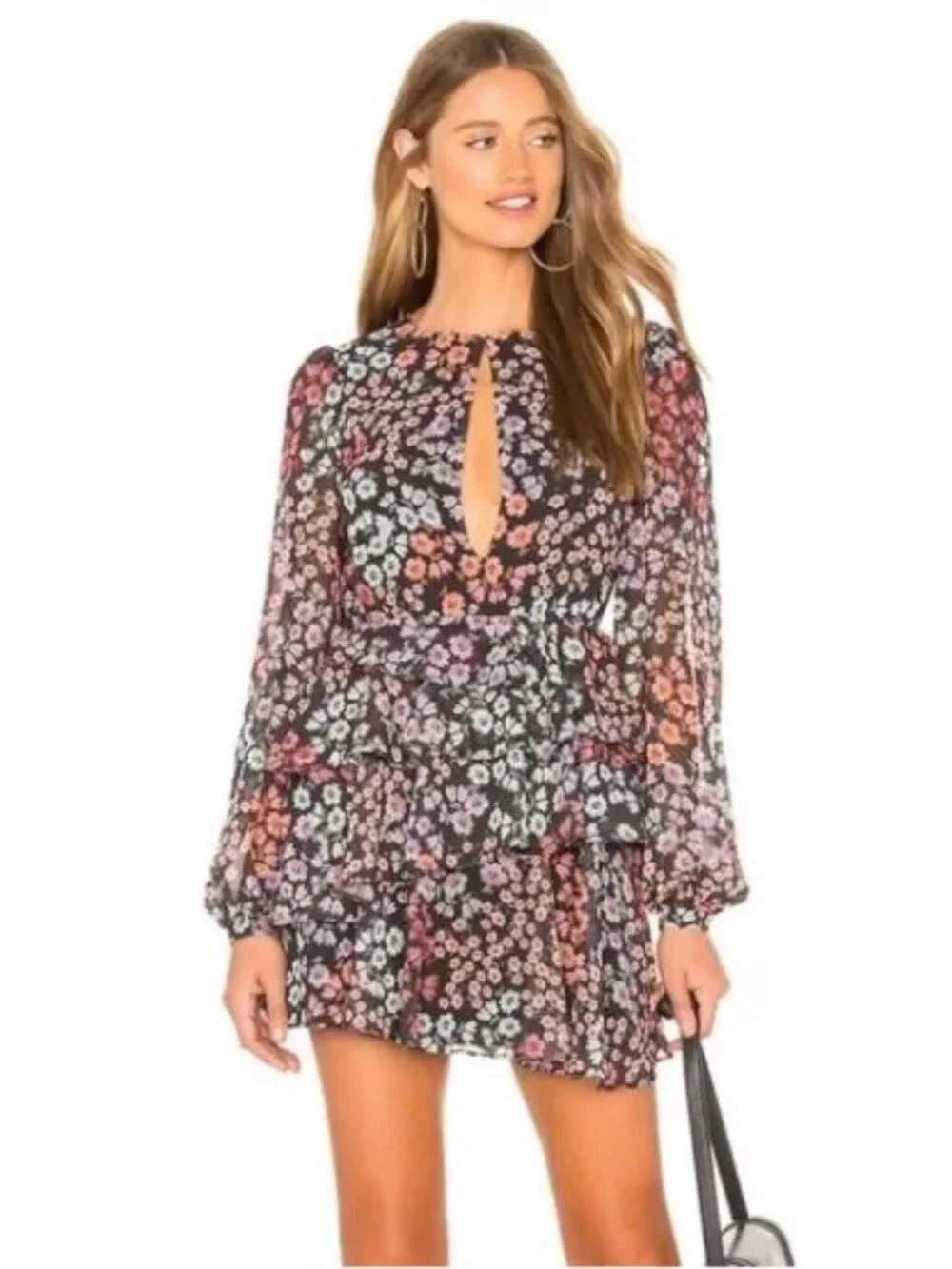 Lovers + Friends Size M Carter Floral Mini Dress Chiffon Wedding Guest